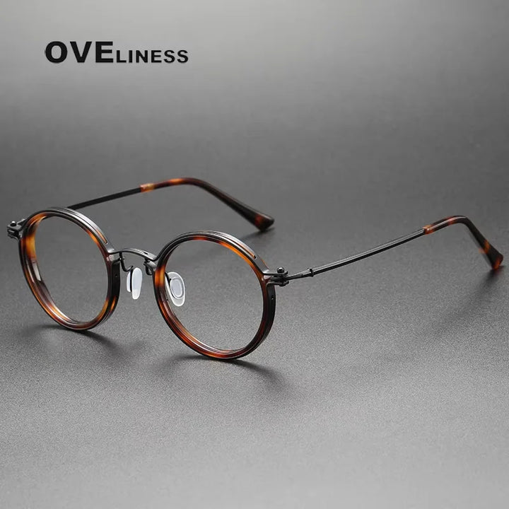 Oveliness Unisex Full Rim Round Acetate Titanium Eyeglasses 25860