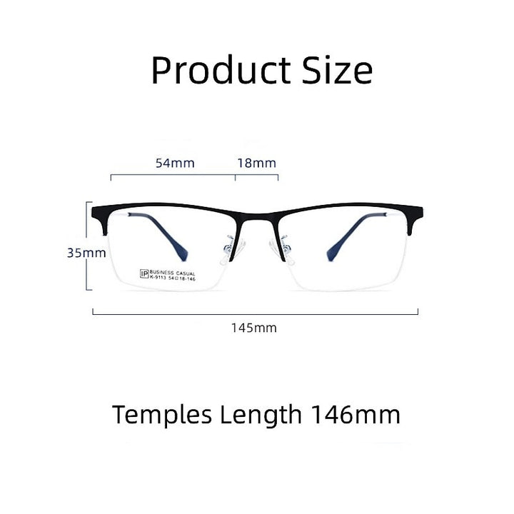 Yimaruili Men's Semi Rim Large Square Alloy Eyeglasses K9113 Semi Rim Yimaruili Eyeglasses