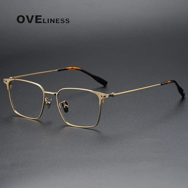 Oveliness Men's Full Rim Square Titanium Eyeglasses 8104 Full Rim Oveliness gold  