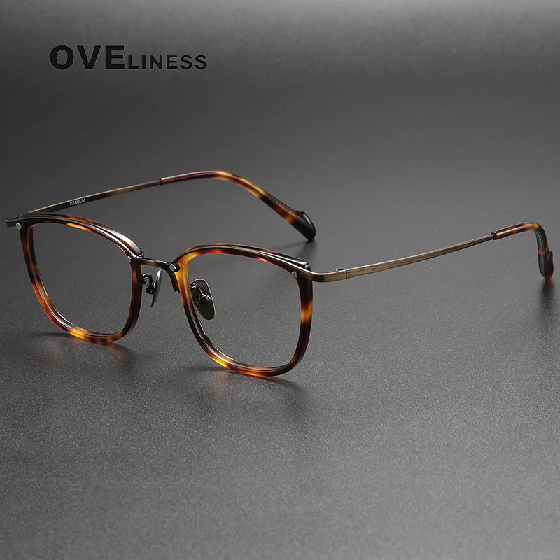 Oveliness Unisex Full Rim Square Acetate Titanium Eyeglasses Y053 Full Rim Oveliness tortoise bronze