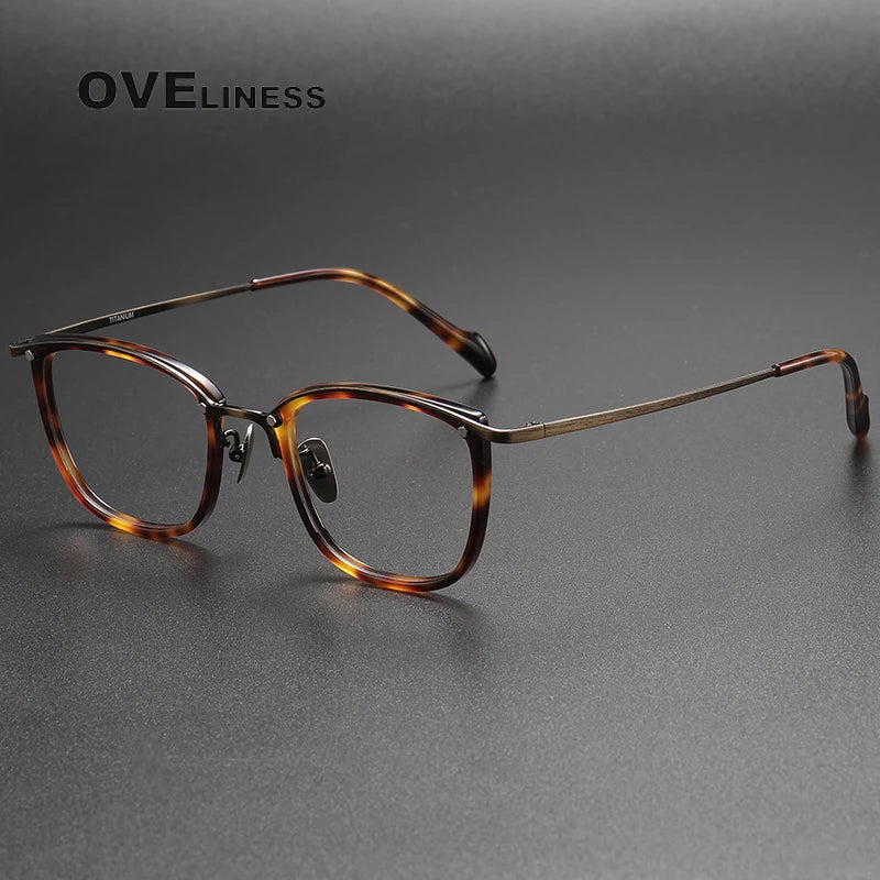 Oveliness Unisex Full Rim Square Acetate Titanium Eyeglasses Y053 Full Rim Oveliness tortoise bronze  
