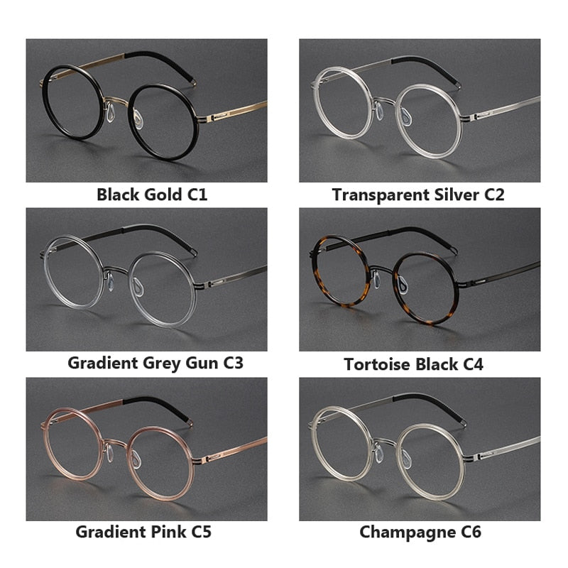Oveliness Unisex Full Rim Round Screwless Titanium Acetate Eyeglasses 8202321 Full Rim Oveliness