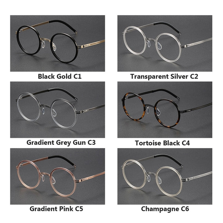 Oveliness Unisex Full Rim Round Screwless Titanium Acetate Eyeglasses 8202321 Full Rim Oveliness   