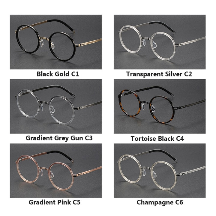 Oveliness Unisex Full Rim Round Screwless Titanium Acetate Eyeglasses 8202321 Full Rim Oveliness