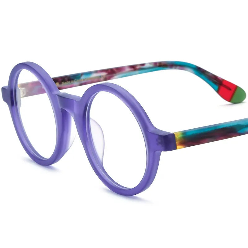 CCspace Unisex Full Rim Round Acetate Eyeglasses 56919 Full Rim CCspace C3Purple