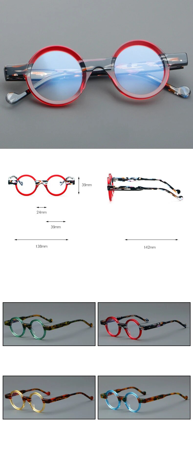CCspace Unisex Full Rim Round Acetate Eyeglasses 57029 Full Rim CCspace