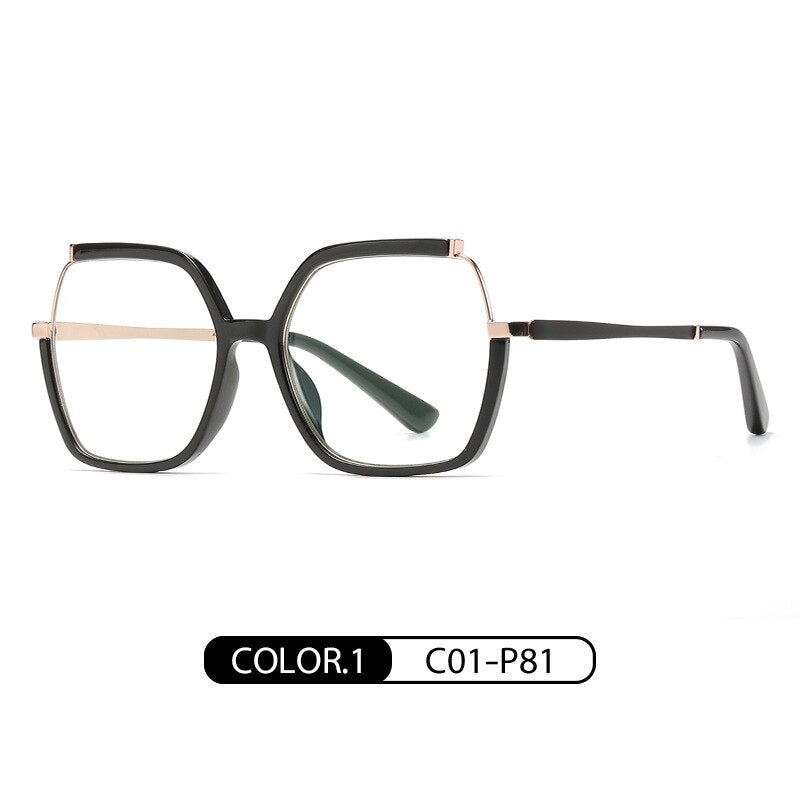 CCspace Women's Semi Rim Square Tr 90 Titanium Eyeglasses 56716 Semi Rim CCspace C1Black