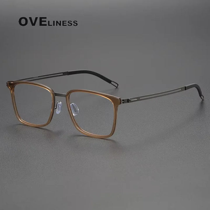 Oveliness Unisex Full Rim Square Acetate Titanium Eyeglasses 82005 Full Rim Oveliness brown gun