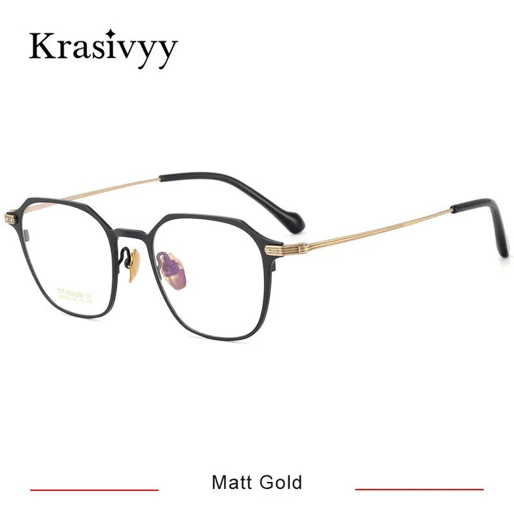 Krasivyy Men's Full Rim Square Polygon Titanium Eyeglasses Full Rim Krasivyy Matt  Gold CN 