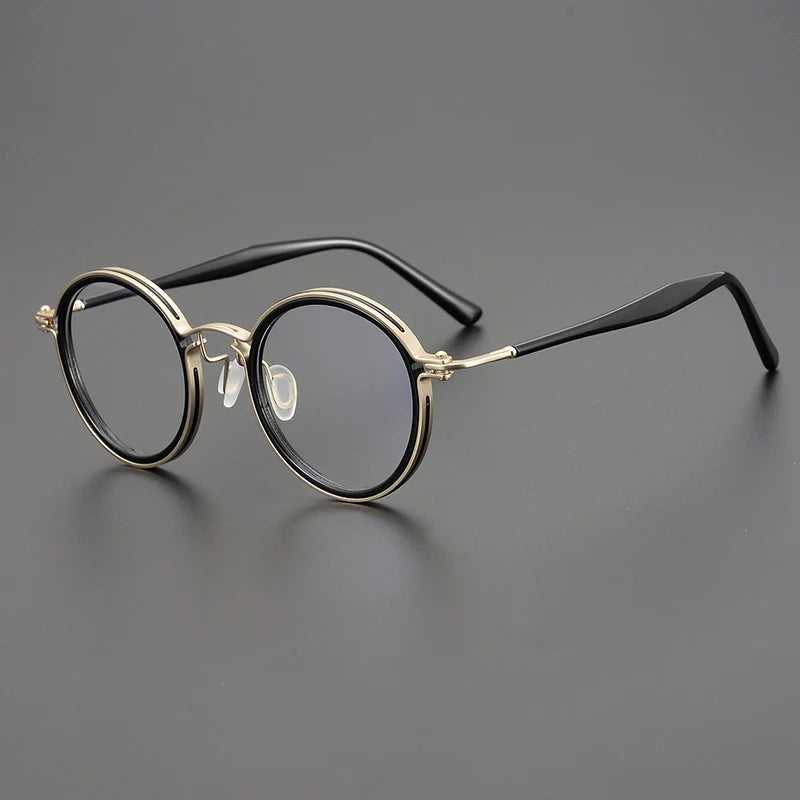 Gatenac Unisex Full Rim Round Acetate Titanium Frame Eyeglasses Gxyj576 Full Rim Gatenac Black Gold