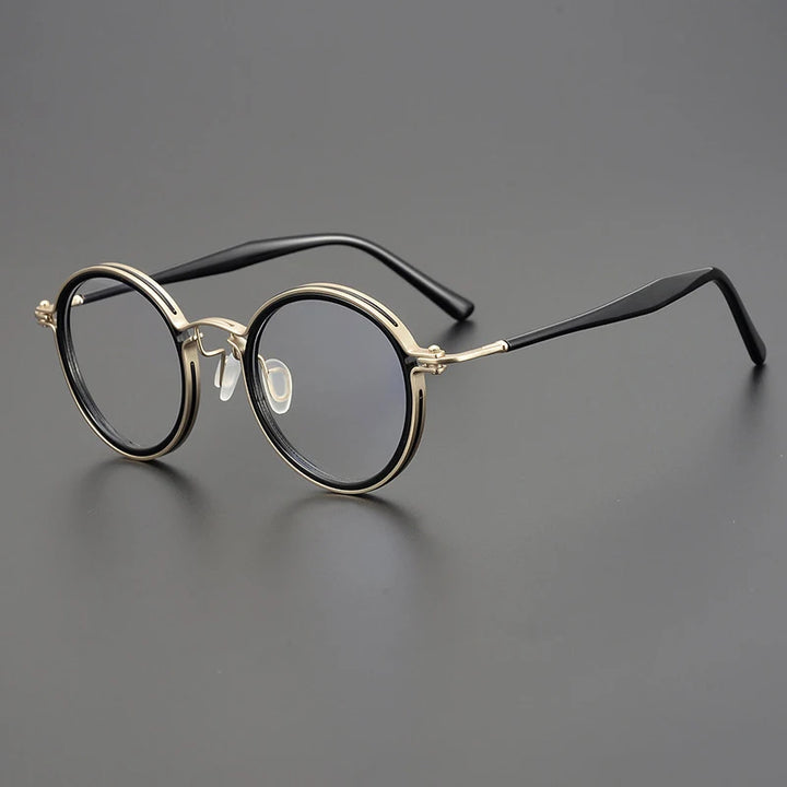 Gatenac Unisex Full Rim Round Acetate Titanium Frame Eyeglasses Gxyj576 Full Rim Gatenac Black Gold
