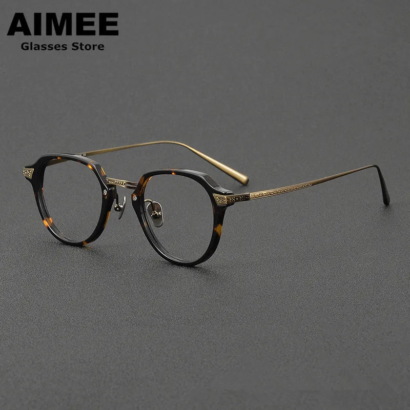 Aimee Women's Full Rim Oval Square Titanium Acetate Eyeglasses 49024 Full Rim Aimee Tortoise-Bronze