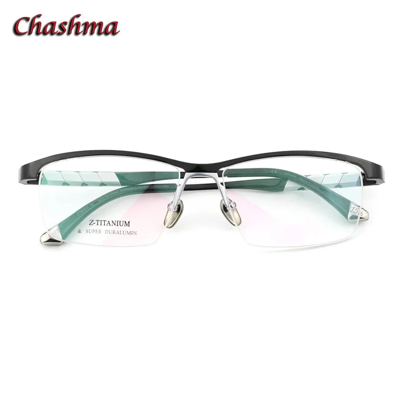 Chashma Ochki Men's Semi Rim Big Square Titanium Eyeglasses 327035