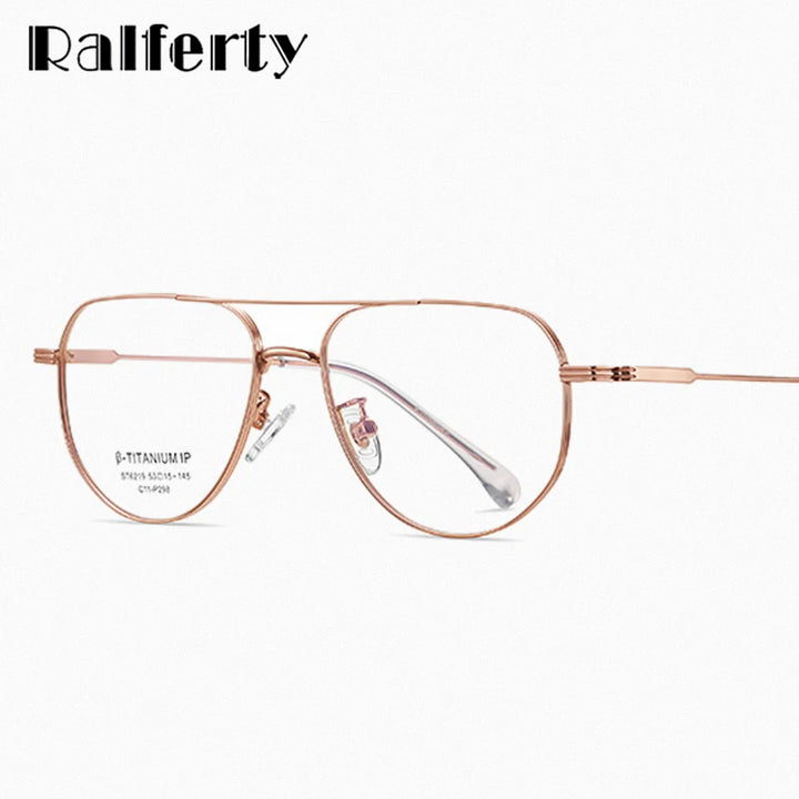 Ralferty Men's Full Rim Polygon Double Bridge Titanium Eyeglasses R629 Full Rim Ralferty