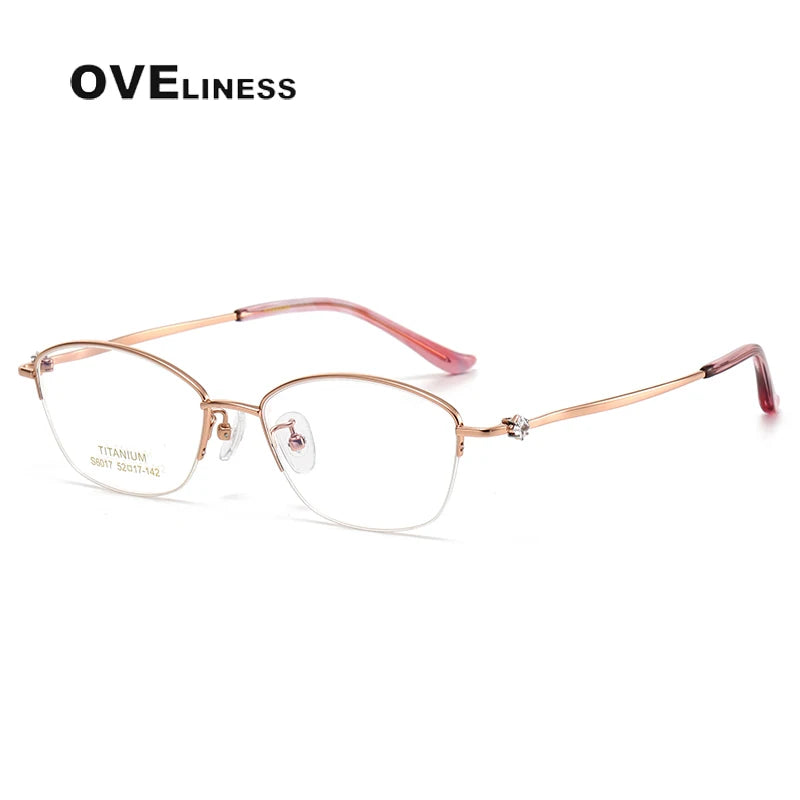Oveliness Women's Semi Rim Oval Square Titanium Eyeglasses 6017 Semi Rim Oveliness rose gold
