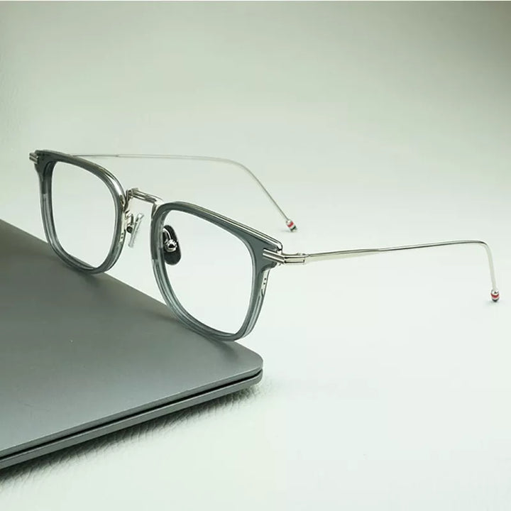 Black Mask Unisex Full Rim Square Alloy Acetate Eyeglasses T905 Full Rim Black Mask