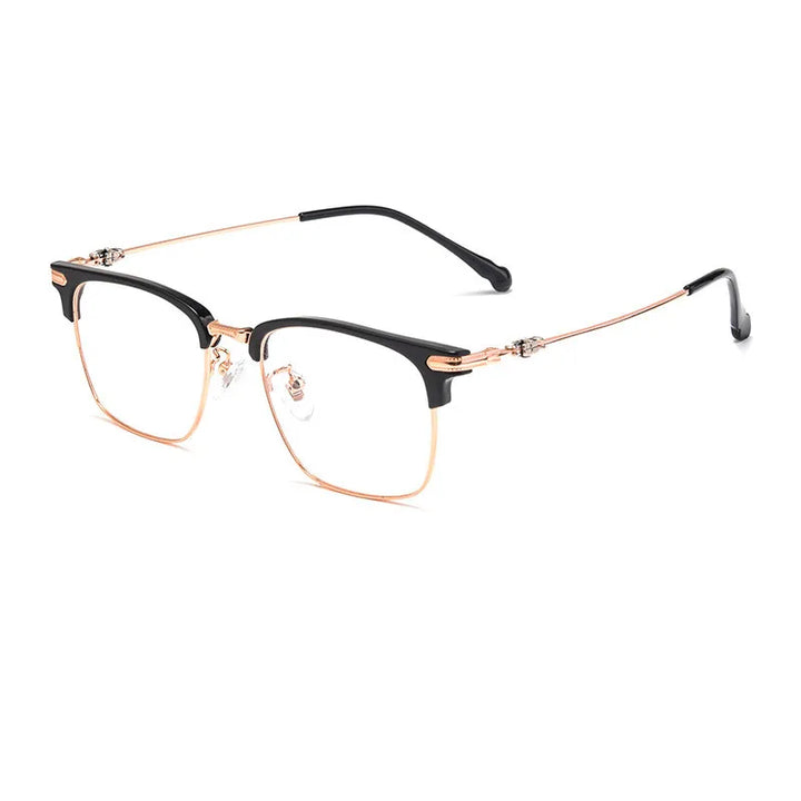 Kocolior Unisex Full Rim Square Titanium Alloy Hyperopic Reading Glasses 8366 Reading Glasses Kocolior Black Rose Gold 0