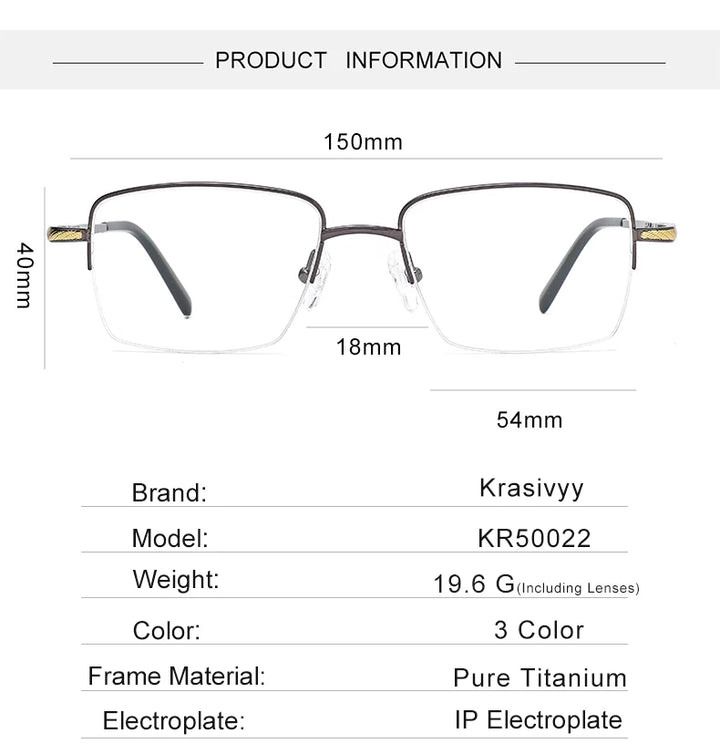 Krasivyy Unisex Semi Rim Big Square Titanium Eyeglasses 50022 Semi Rim Krasivyy