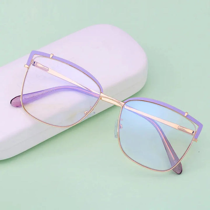 Handoer Women's Full Rim Square Cat Eye Alloy Tr 90 Eyeglasses 95731