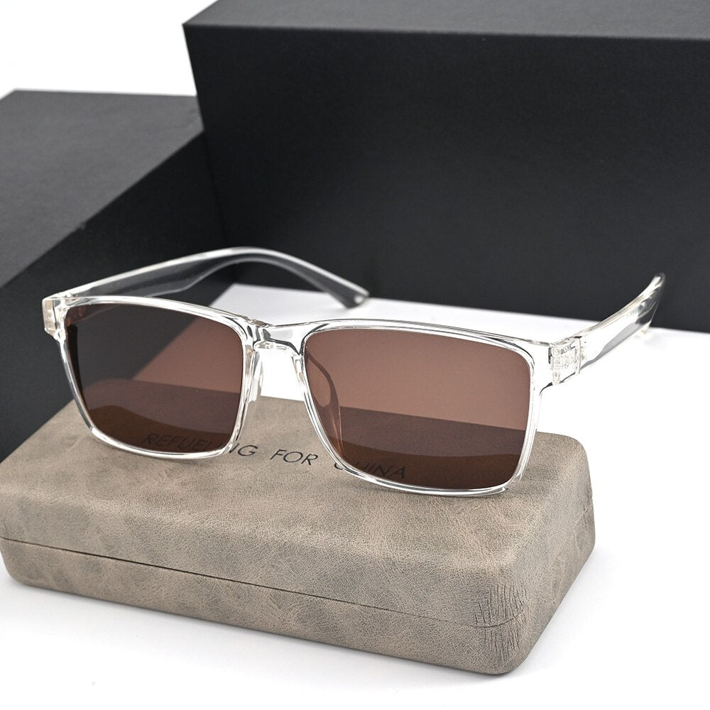 Cubojue Unisex Full Rim Oversized Square Tr 90 Titanium Polarized Sunglasses 2257 Sunglasses Cubojue transparent brown polarized