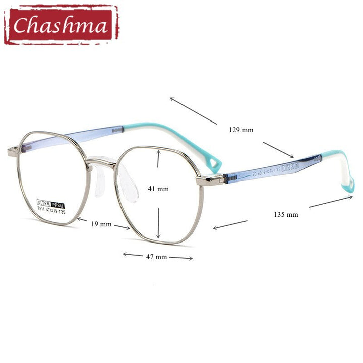 Chashma Unisex Children's Full Rim Octagon Stainless Steel Eyeglasses 7511 Full Rim Chashma