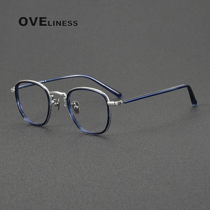 Oveliness Women's Full Rim Square Acetate Titanium Eyeglasses 14043 Full Rim Oveliness blue silver