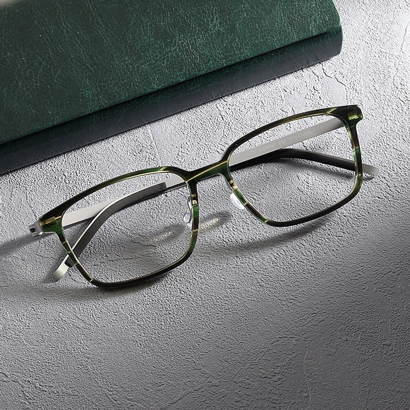 Gatenac Unisex Full Rim Square Screwless Acetate Alloy Eyeglasses 1235 Full Rim Gatenac Striped Green