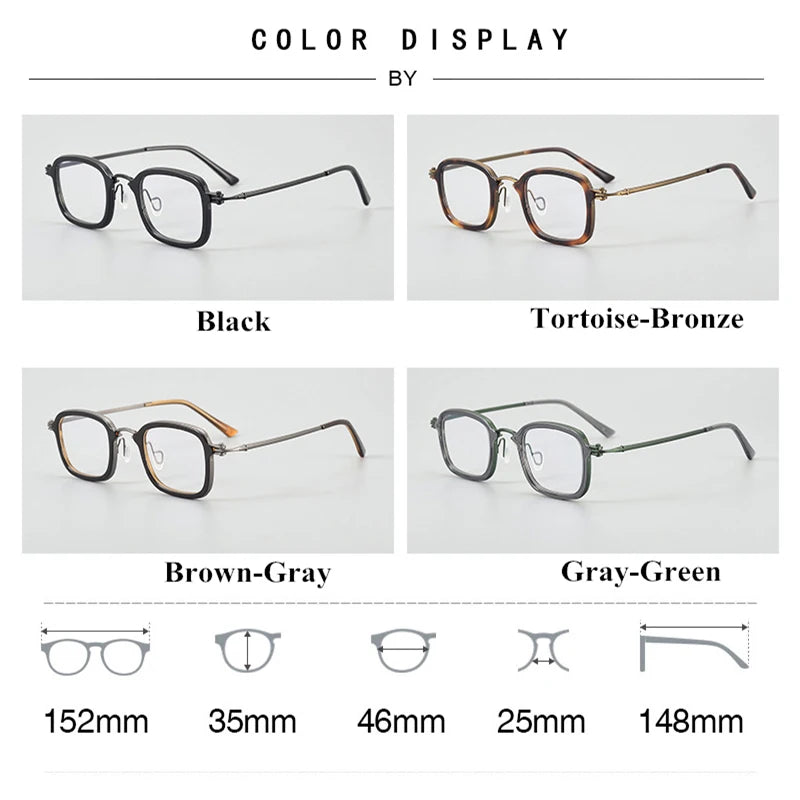 Black Mask Unisex Full Rim Big Square Titanium Acetate Eyeglasses 95869 Full Rim Black Mask