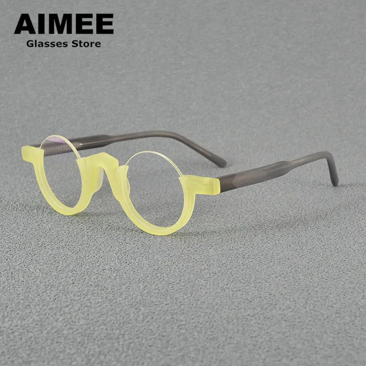 Aimee Unisex Semi Rim Round Acetate Eyeglasses 4141 Semi Rim Aimee Yellow