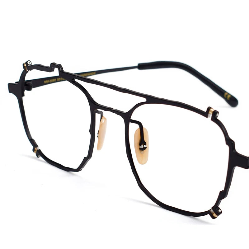 Muzz Unisex Full Rim Double Bridge Round Titanium Eyeglasses 0080 Full Rim Muzz