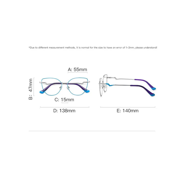 Brightzone Women's Full Rim Square Cat Eye Alloy Eyeglasses 943043 Full Rim Brightzone