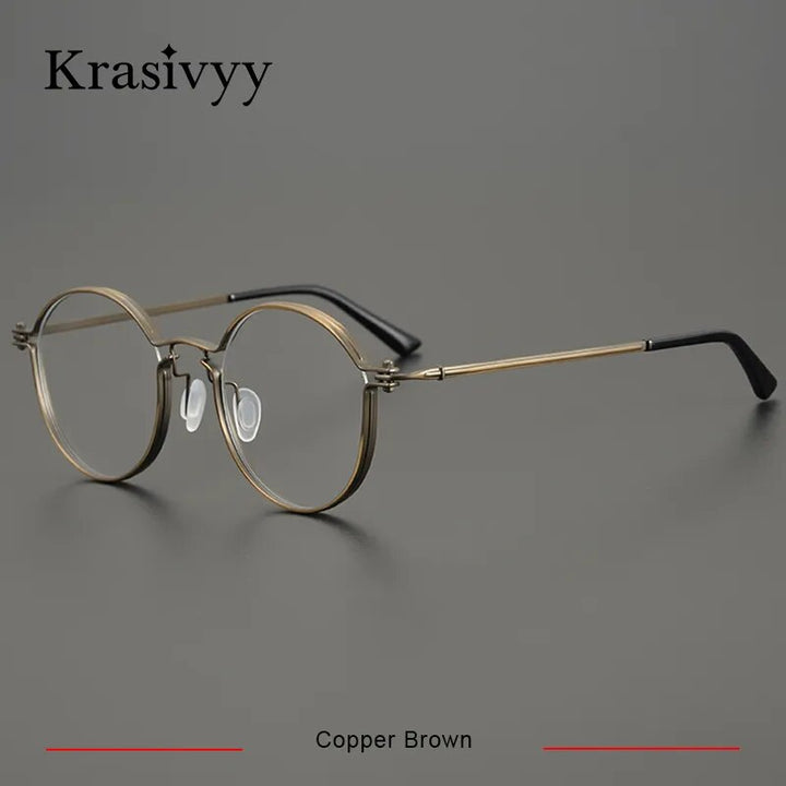 Krasivyy Men's Full Rim Round Titanium Eyeglasses Women Italy Optical Eyewear Full Rim Krasivyy Copper Brown CN 
