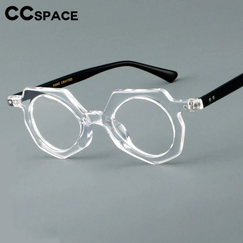 CCspace Unisex Full Rim Flat Top Polygon Round Acetate Eyeglasses 2473 Full Rim CCspace Clear