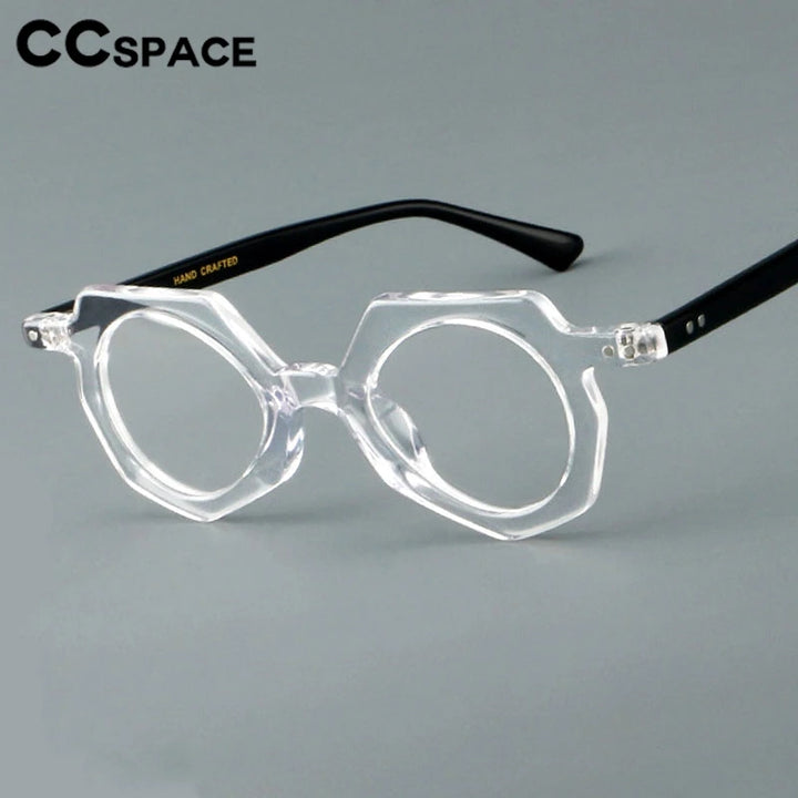 CCspace Unisex Full Rim Flat Top Polygon Round Acetate Eyeglasses 2473 Full Rim CCspace Clear