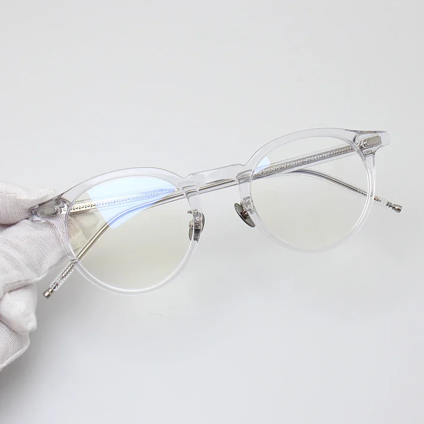 Hewei Unisex Full Rim Round Acetate Titanium Eyeglasses 34742