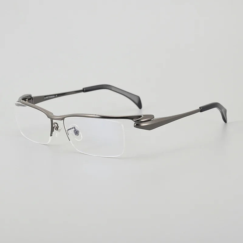 Black Mask Unisex Semi Rim Rectangle Titanium Eyeglasses 1153 Semi Rim Black Mask Gun Gray  