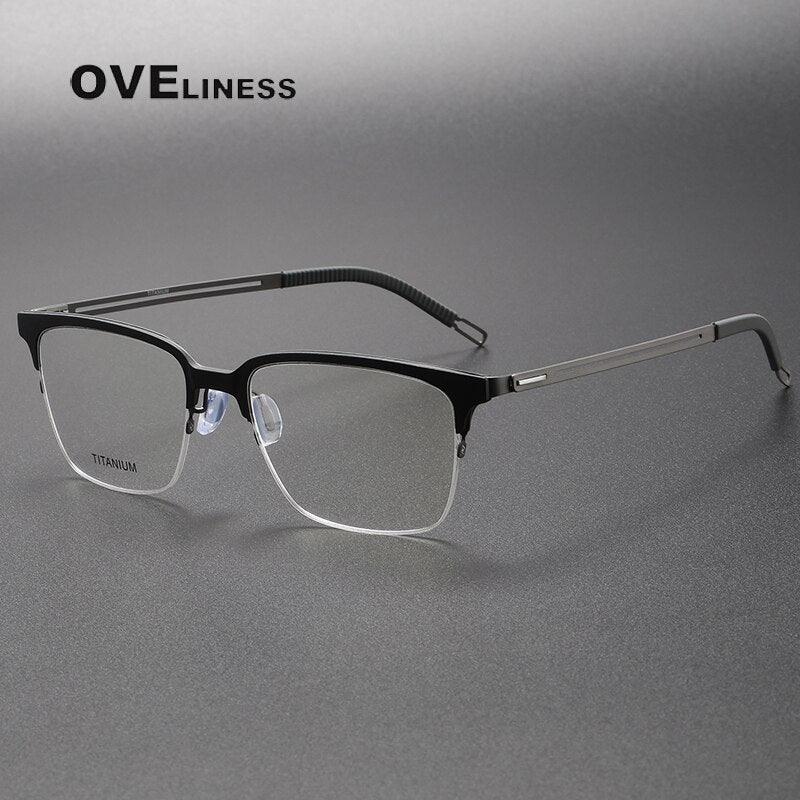Oveliness Unisex Full Rim Square Screwless Titanium Eyeglasses 8202312 Full Rim Oveliness black gun  