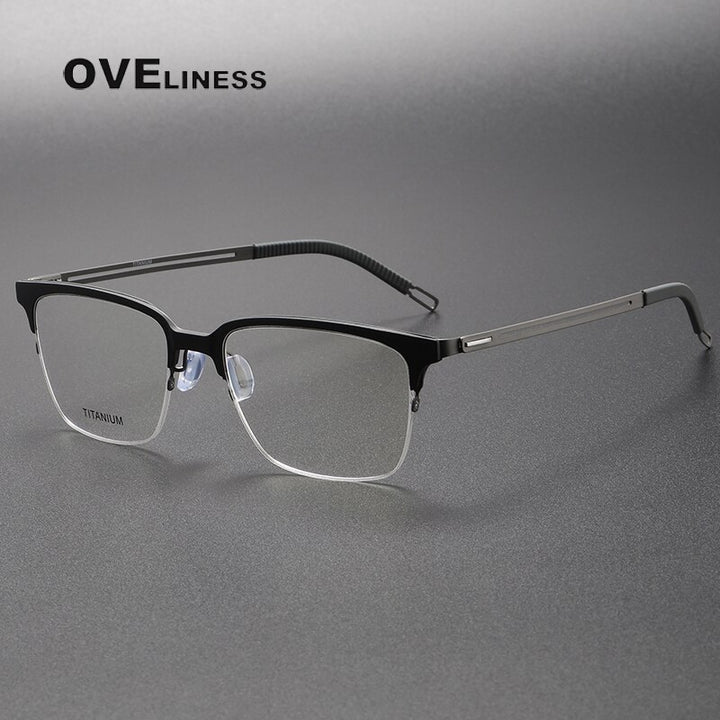 Oveliness Unisex Full Rim Square Screwless Titanium Eyeglasses 8202312 Full Rim Oveliness black gun