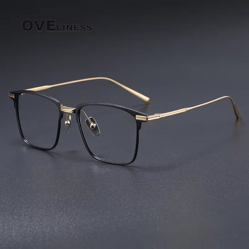 Oveliness Men's Full Rim Square Titanium + Acetate Eyeglasses 81148