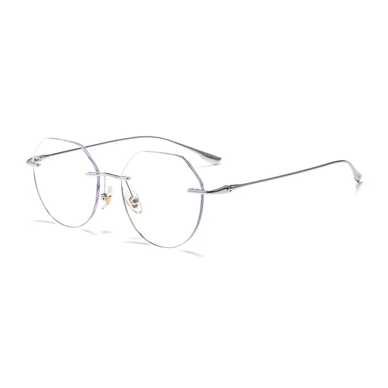 Handoer Women's Rimless Flat Top Round Titanium Eyeglasses 73536