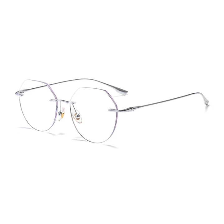 Handoer Women's Rimless Flat Top Round Titanium Eyeglasses 73536