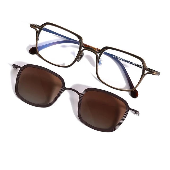 Aror Unisex Full Rim Square Titanium Eyeglasses Clip On Sunglasses 5969