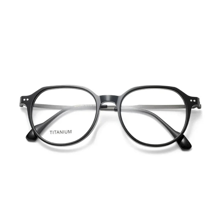 Muzz Men's Full Rim Flat Top Oval Acetate Titanium Eyeglasses 85298 Full Rim Muzz black