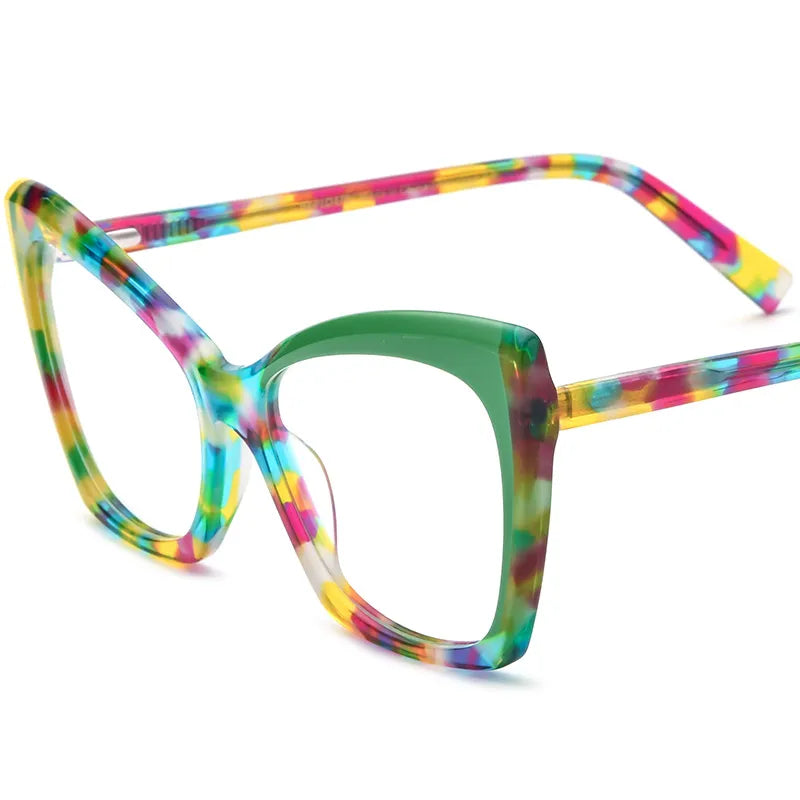 CCspace Unisex Full Rim Cat Eye Acetate Eyeglasses 56921 Full Rim CCspace C1Rainbow