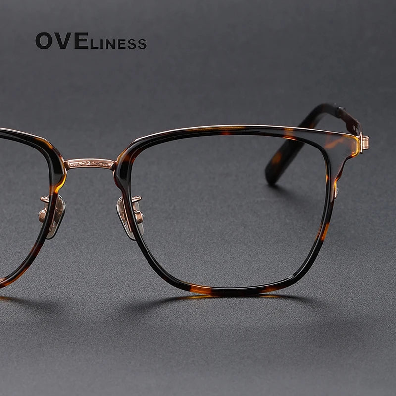 Oveliness Unisex Full Rim Square Acetate Titanium Eyeglasses 80978 Full Rim Oveliness