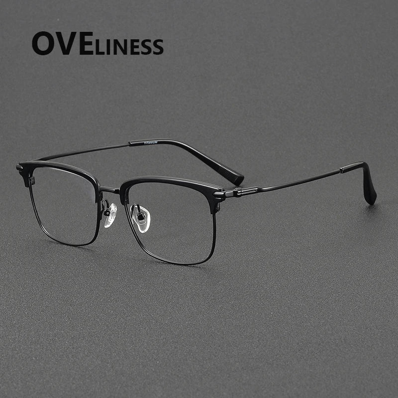 Oveliness Men's Full Rim Square Acetate Titanium Eyeglasses 852003 Full Rim Oveliness black