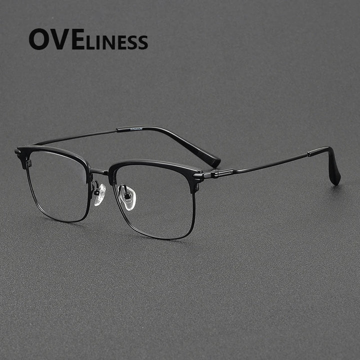 Oveliness Men's Full Rim Square Acetate Titanium Eyeglasses 852003 Full Rim Oveliness black