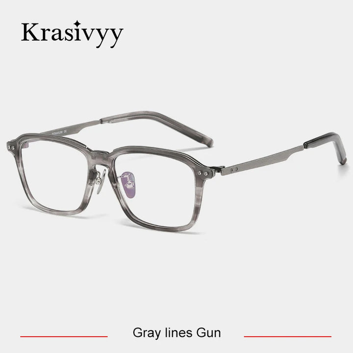 Krasivyy Unisex Full Rim Square Titanium Acetate Eyeglasses 49112 Full Rim Krasivyy Gray lines Gun