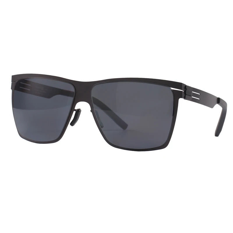 Black Mask Men's Big Square Stainless Steel Screwless Sunglasses 521461 Full Rim Black Mask Black-Gray As Shown