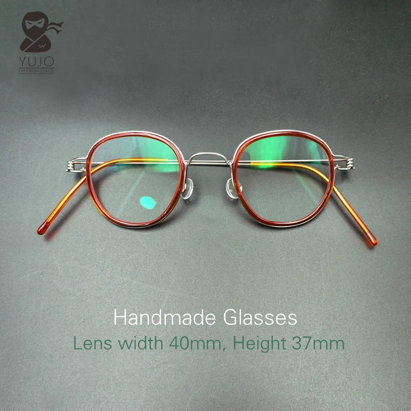 Yujo Unisex Full Rim Polygon Steel Acetate Custom Eyeglasses 614150